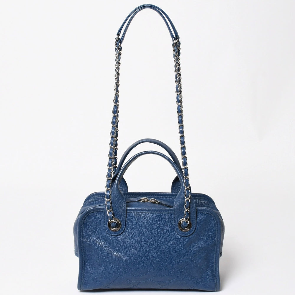 CHANEL シャネル Deauville ドーヴィルライン チェーンショルダーバッグ 20番台 ココマーク キャビアスキン ブルー 美品 中古 4a004361