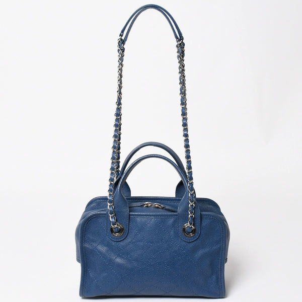 CHANEL シャネル Deauville ドーヴィルライン チェーンショルダーバッグ 20番台 ココマーク キャビアスキン ブルー 美品 中古 4a004361