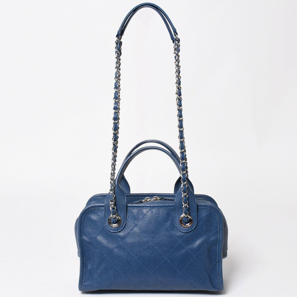 CHANEL シャネル Deauville ドーヴィルライン チェーンショルダーバッグ 20番台 ココマーク キャビアスキン ブルー 美品 中古 4a004361