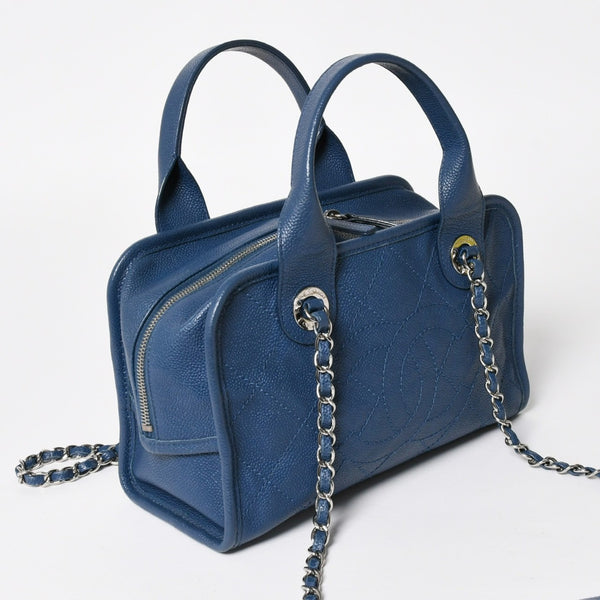 CHANEL シャネル Deauville ドーヴィルライン チェーンショルダーバッグ 20番台 ココマーク キャビアスキン ブルー 美品 中古 4a004361