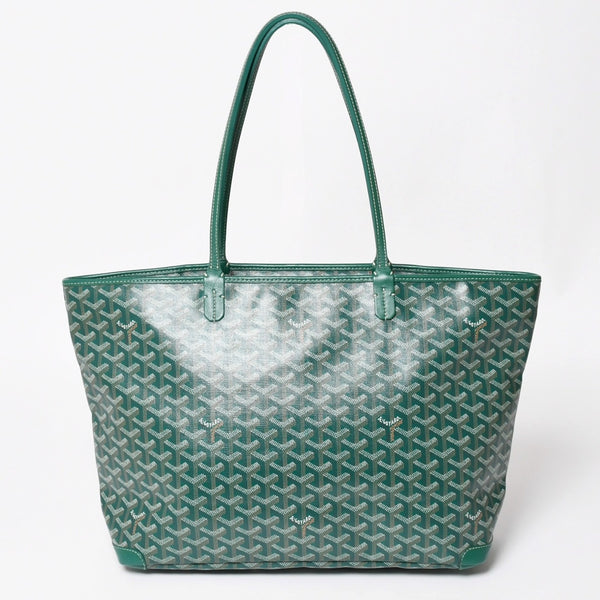 新品同様品 GOYARD ゴヤール アルトワMM トートバッグ ハンドバッグ コーティングキャンバス レザー グリーン 中古 4a004366