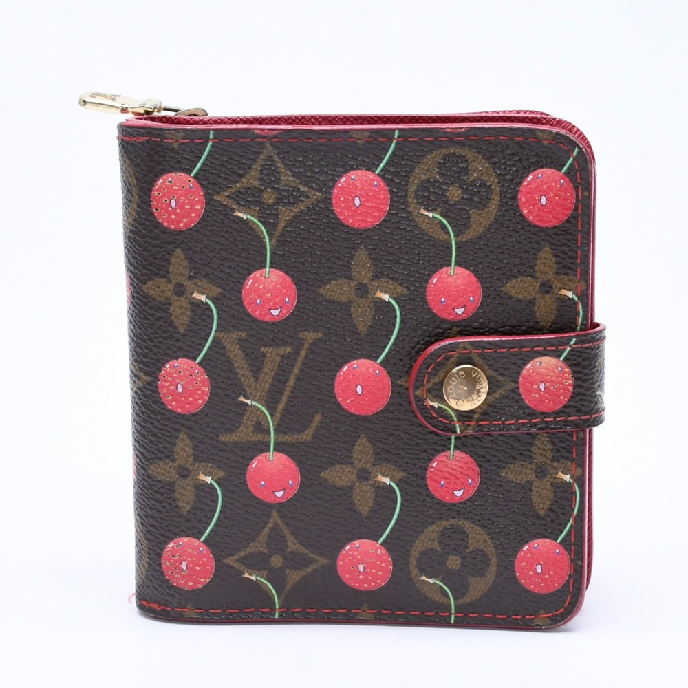 LOUIS VUITTON ルイヴィトン モノグラムチェリー コンパクトジップ M95005 二つ折り財布 村上隆 ブラウン レッド CA0045 美品 中古 4a004363