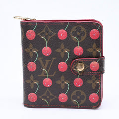 LOUIS VUITTON Monogram Cherry Compact Zip M95005 Bifold Wallet Takashi Murakami Brown Red CA0045 Good Condition Used 4a004363