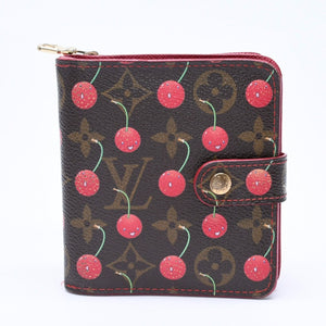 LOUIS VUITTON Monogram Cherry Compact Zip M95005 Bifold Wallet Takashi Murakami Brown Red CA0045 Good Condition Used 4a004363