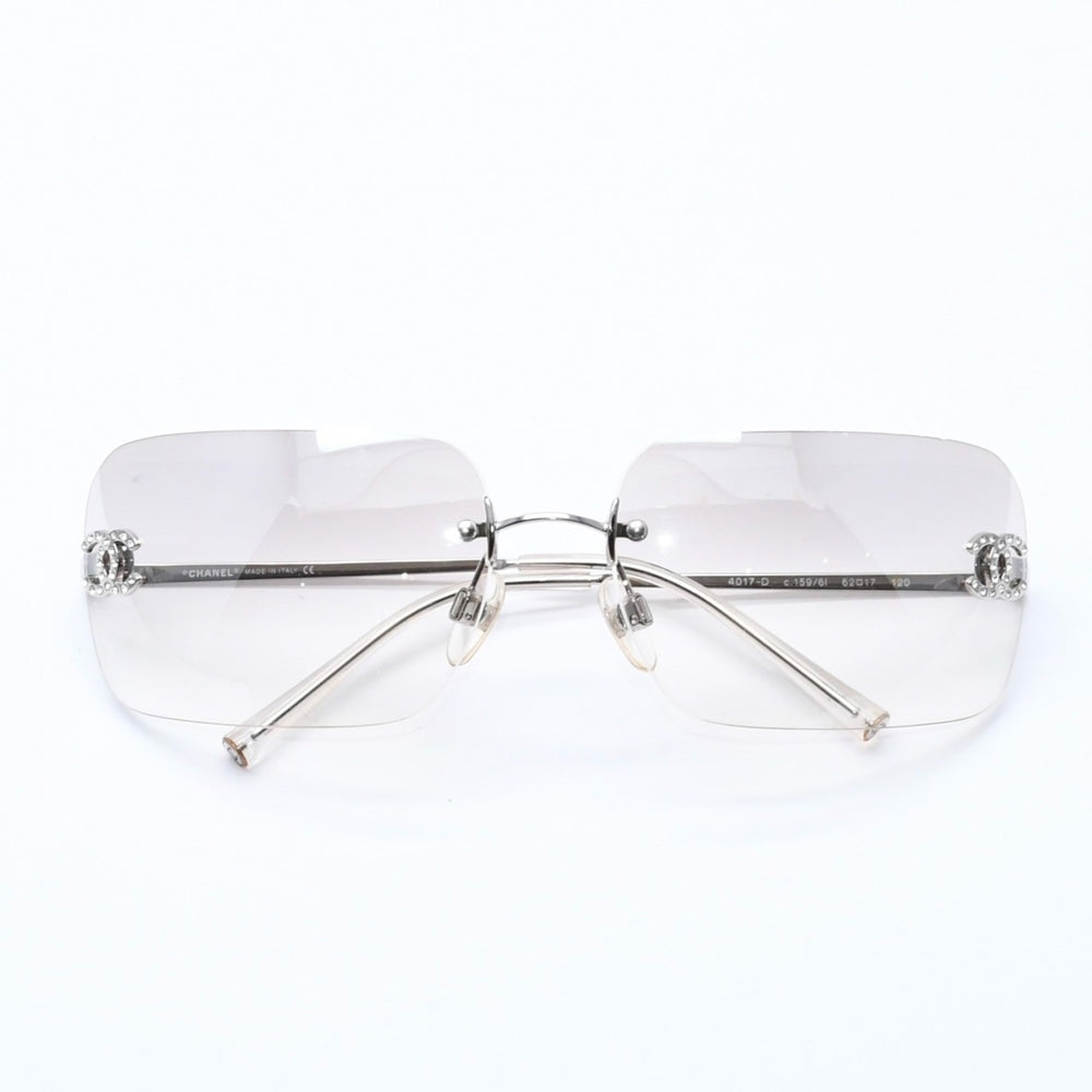 極美品 CHANEL シャネル リムレス サングラス アイウェア 4017-D c.159/6I サイズ62□17 120 ココマーク ラインストーン 中古 4a004362