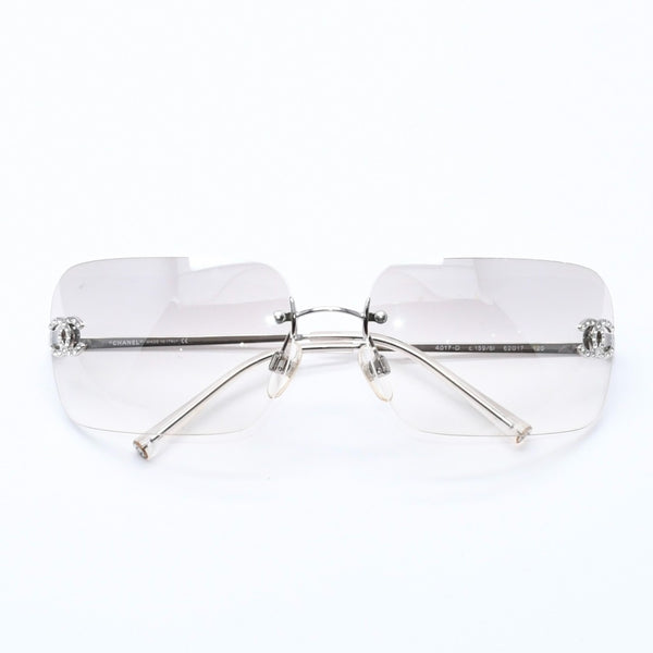 Very Good Condition CHANEL Rimless Sunglasses Eyewear 4017-D c.159/6I Size 62□17 120 Coco Mark Rhinestone Used 4a004362