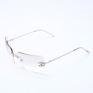 Very Good Condition CHANEL Rimless Sunglasses Eyewear 4017-D c.159/6I Size 62□17 120 Coco Mark Rhinestone Used 4a004362