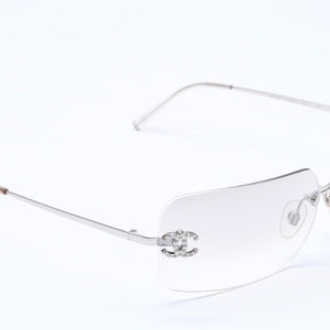 Very Good Condition CHANEL Rimless Sunglasses Eyewear 4017-D c.159/6I Size 62□17 120 Coco Mark Rhinestone Used 4a004362