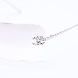 Very Good Condition CHANEL Rimless Sunglasses Eyewear 4017-D c.159/6I Size 62□17 120 Coco Mark Rhinestone Used 4a004362