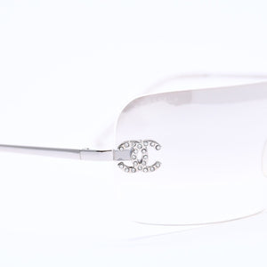 Very Good Condition CHANEL Rimless Sunglasses Eyewear 4017-D c.159/6I Size 62□17 120 Coco Mark Rhinestone Used 4a004362