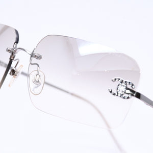 Very Good Condition CHANEL Rimless Sunglasses Eyewear 4017-D c.159/6I Size 62□17 120 Coco Mark Rhinestone Used 4a004362