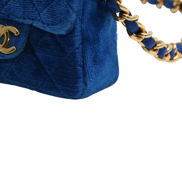 極美品 CHANEL シャネル マイクロ マトラッセ チェーンショルダーバッグ 1番台 ココマーク ベロア レザー ブルー 中古 4a002798