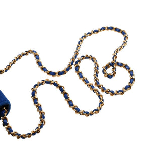 極美品 CHANEL シャネル マイクロ マトラッセ チェーンショルダーバッグ 1番台 ココマーク ベロア レザー ブルー 中古 4a002798