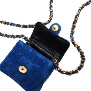 極美品 CHANEL シャネル マイクロ マトラッセ チェーンショルダーバッグ 1番台 ココマーク ベロア レザー ブルー 中古 4a002798