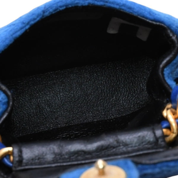 極美品 CHANEL シャネル マイクロ マトラッセ チェーンショルダーバッグ 1番台 ココマーク ベロア レザー ブルー 中古 4a002798