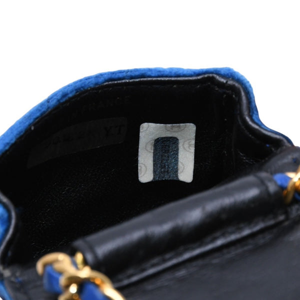 極美品 CHANEL シャネル マイクロ マトラッセ チェーンショルダーバッグ 1番台 ココマーク ベロア レザー ブルー 中古 4a002798
