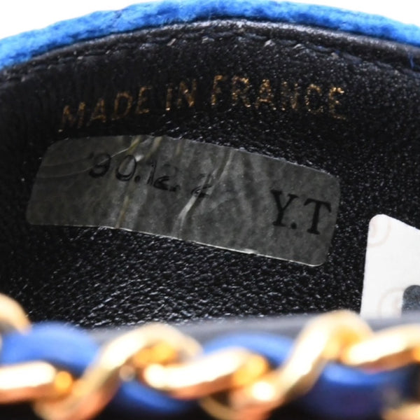極美品 CHANEL シャネル マイクロ マトラッセ チェーンショルダーバッグ 1番台 ココマーク ベロア レザー ブルー 中古 4a002798