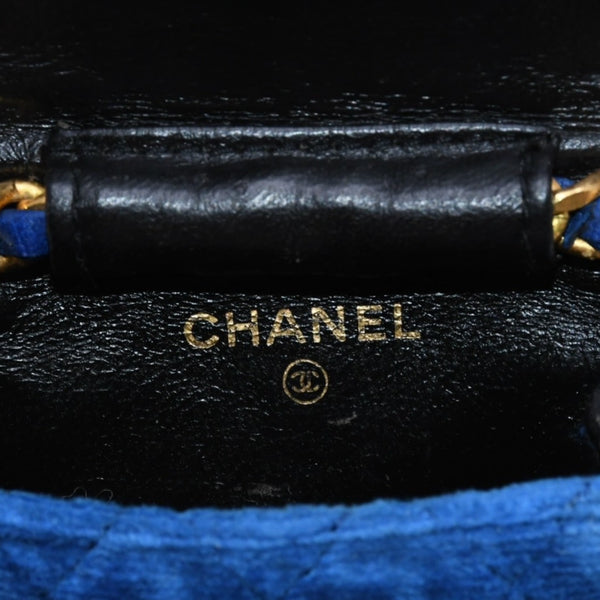 極美品 CHANEL シャネル マイクロ マトラッセ チェーンショルダーバッグ 1番台 ココマーク ベロア レザー ブルー 中古 4a002798