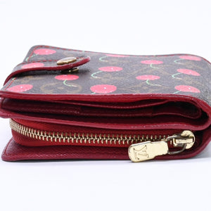 LOUIS VUITTON Monogram Cherry Compact Zip M95005 Bifold Wallet Takashi Murakami Brown Red CA0045 Good Condition Used 4a004363
