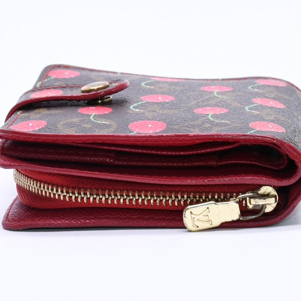LOUIS VUITTON Monogram Cherry Compact Zip M95005 Bifold Wallet Takashi Murakami Brown Red CA0045 Good Condition Used 4a004363