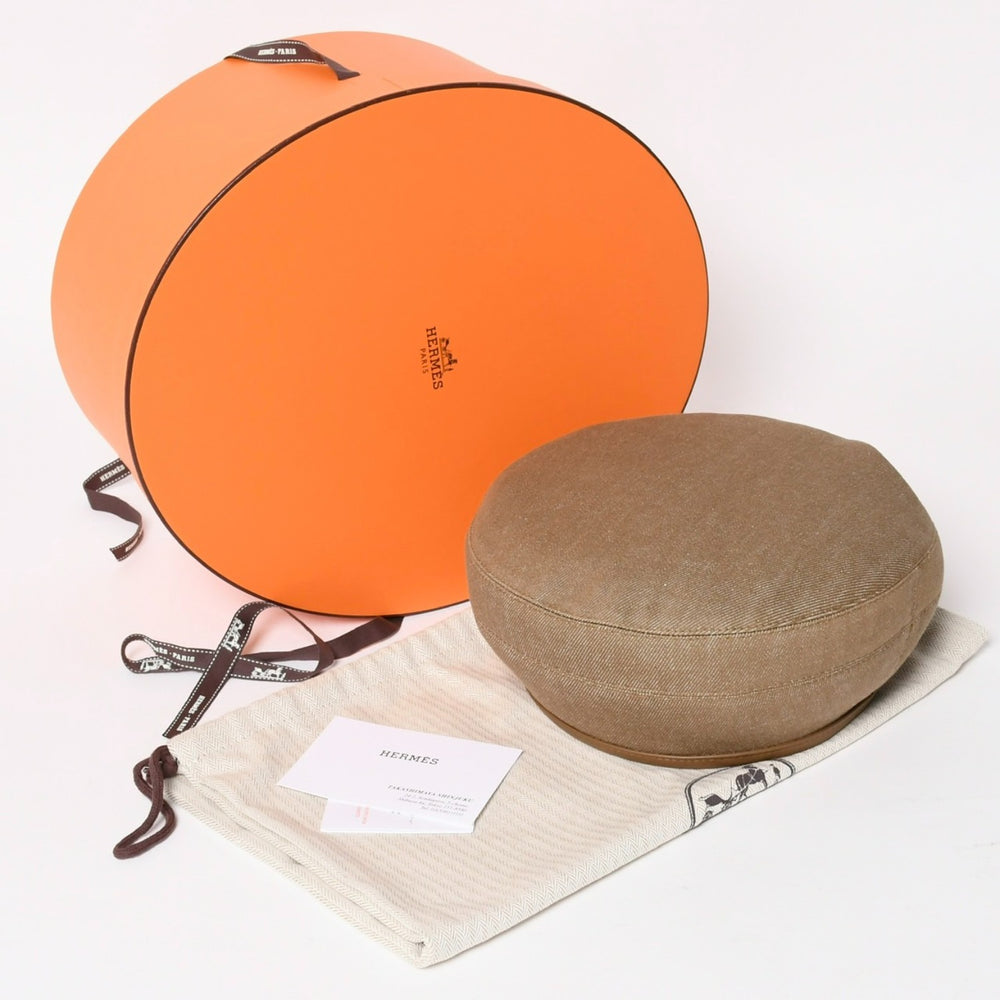 極美品 HERMES エルメス サントノーレ コットンベレー帽 2234 クルードセル セリエボタン コットンデニム ブラウン 57サイズ 中古 4a004466