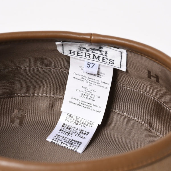 極美品 HERMES エルメス サントノーレ コットンベレー帽 2234 クルードセル セリエボタン コットンデニム ブラウン 57サイズ 中古 4a004466
