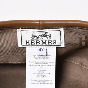 極美品 HERMES エルメス サントノーレ コットンベレー帽 2234 クルードセル セリエボタン コットンデニム ブラウン 57サイズ 中古 4a004466