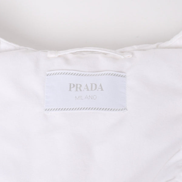 PRADA プラダ 23AW クロップド コットンダウンブルゾン SGC376 ショート丈 パファー ホワイト ラバープレート トライアングルロゴ XXLサイズ RFID 美品 中古 4a004300
