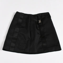 PRADA プラダ Re-Nylonトライアングルロゴ スカート 21H875 ストライプ メタルバックル 36Sサイズ ブラック シルバー金具 美品 中古 4a004299