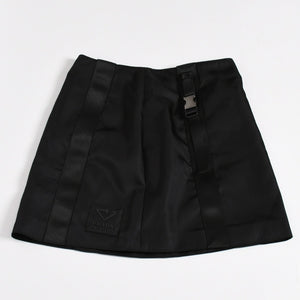 PRADA プラダ Re-Nylonトライアングルロゴ スカート 21H875 ストライプ メタルバックル 36Sサイズ ブラック シルバー金具 美品 中古 4a004299