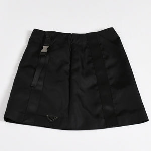 PRADA プラダ Re-Nylonトライアングルロゴ スカート 21H875 ストライプ メタルバックル 36Sサイズ ブラック シルバー金具 美品 中古 4a004299