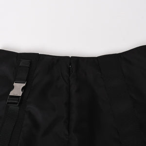 PRADA プラダ Re-Nylonトライアングルロゴ スカート 21H875 ストライプ メタルバックル 36Sサイズ ブラック シルバー金具 美品 中古 4a004299