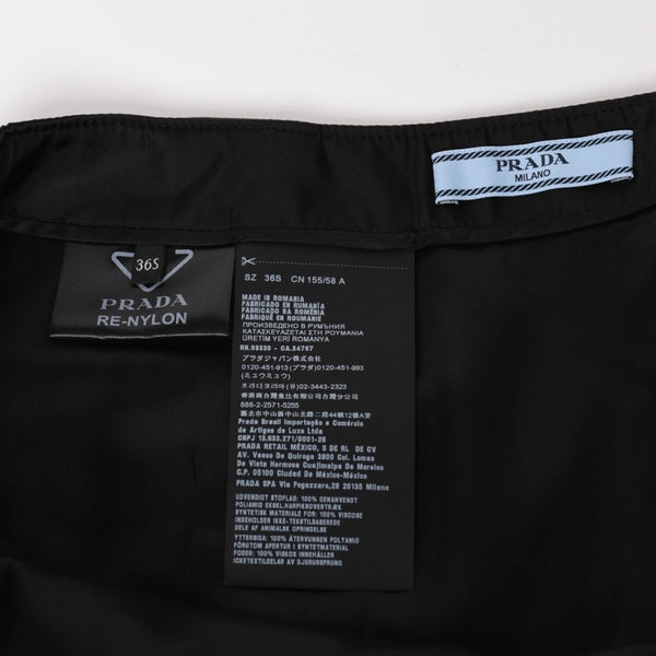 PRADA プラダ Re-Nylonトライアングルロゴ スカート 21H875 ストライプ メタルバックル 36Sサイズ ブラック シルバー金具 美品 中古 4a004299
