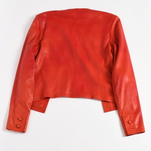CHANEL シャネル VINTAGE ヴィンテージ ノーカラージャケット 31822 サイズ38 ココマーク レザー シルク レッド 美品 中古 4a004462