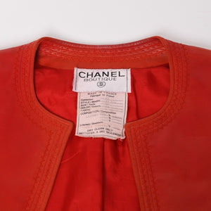CHANEL シャネル VINTAGE ヴィンテージ ノーカラージャケット 31822 サイズ38 ココマーク レザー シルク レッド 美品 中古 4a004462