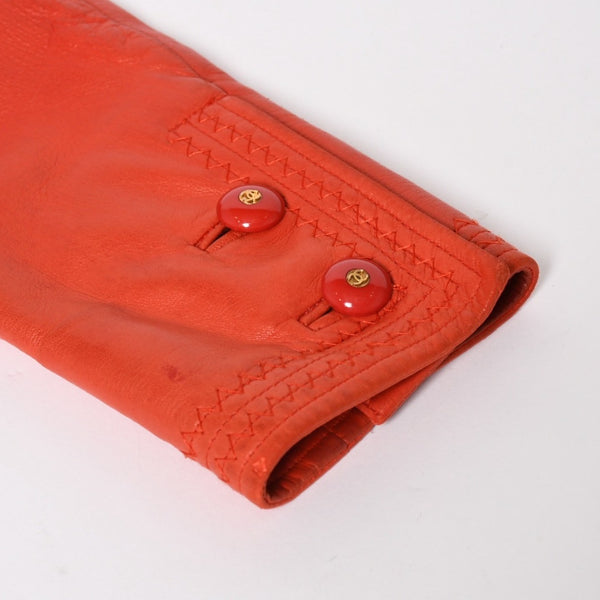 CHANEL シャネル VINTAGE ヴィンテージ ノーカラージャケット 31822 サイズ38 ココマーク レザー シルク レッド 美品 中古 4a004462