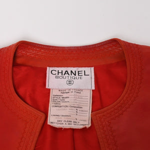 CHANEL シャネル VINTAGE ヴィンテージ ノーカラージャケット 31822 サイズ38 ココマーク レザー シルク レッド 美品 中古 4a004462