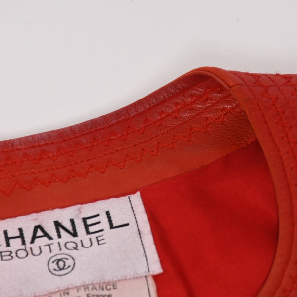 CHANEL シャネル VINTAGE ヴィンテージ ノーカラージャケット 31822 サイズ38 ココマーク レザー シルク レッド 美品 中古 4a004462