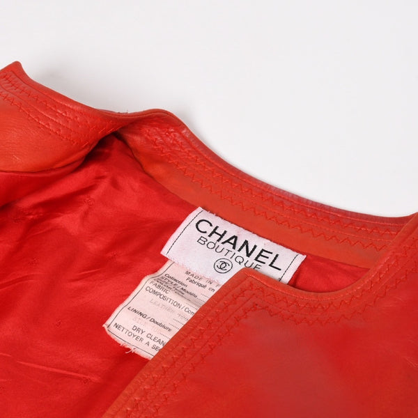 CHANEL シャネル VINTAGE ヴィンテージ ノーカラージャケット 31822 サイズ38 ココマーク レザー シルク レッド 美品 中古 4a004462