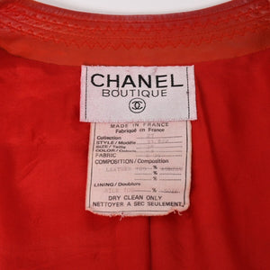 CHANEL シャネル VINTAGE ヴィンテージ ノーカラージャケット 31822 サイズ38 ココマーク レザー シルク レッド 美品 中古 4a004462