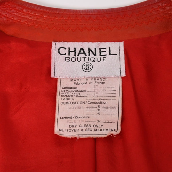 CHANEL シャネル VINTAGE ヴィンテージ ノーカラージャケット 31822 サイズ38 ココマーク レザー シルク レッド 美品 中古 4a004462