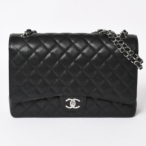 新品同様 CHANEL シャネル デカマトラッセ33 チェーンショルダーバッグ 17番台 ココマーク キャビアスキン ブラック SV金具 中古 4a004396