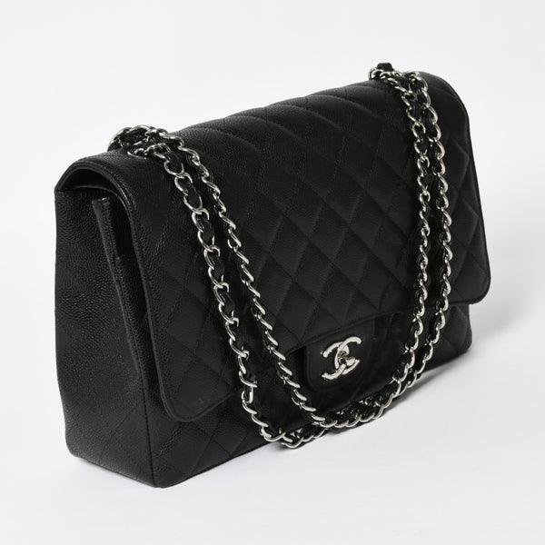 新品同様 CHANEL シャネル デカマトラッセ33 チェーンショルダーバッグ 17番台 ココマーク キャビアスキン ブラック SV金具 中古 4a004396