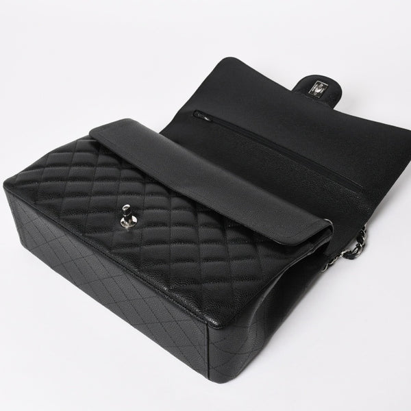 新品同様 CHANEL シャネル デカマトラッセ33 チェーンショルダーバッグ 17番台 ココマーク キャビアスキン ブラック SV金具 中古 4a004396