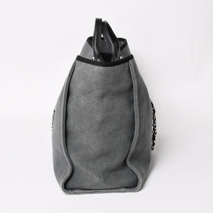 新品同様 CHANEL シャネル Deauville TGM ドーヴィルTGM 2WAYバッグ 16番台 ココマーク キャンバス レザー グレー 中古 4a004385
