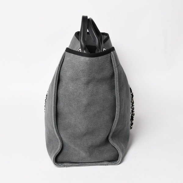 新品同様 CHANEL シャネル Deauville TGM ドーヴィルTGM 2WAYバッグ 16番台 ココマーク キャンバス レザー グレー 中古 4a004385