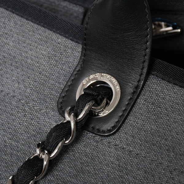 新品同様 CHANEL シャネル Deauville TGM ドーヴィルTGM 2WAYバッグ 16番台 ココマーク キャンバス レザー グレー 中古 4a004385