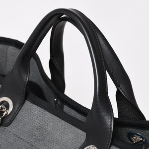 新品同様 CHANEL シャネル Deauville TGM ドーヴィルTGM 2WAYバッグ 16番台 ココマーク キャンバス レザー グレー 中古 4a004385