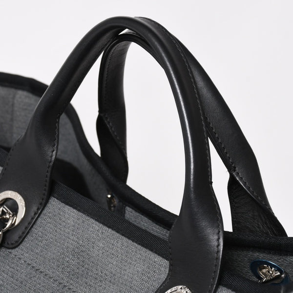 新品同様 CHANEL シャネル Deauville TGM ドーヴィルTGM 2WAYバッグ 16番台 ココマーク キャンバス レザー グレー 中古 4a004385