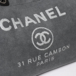 新品同様 CHANEL シャネル Deauville TGM ドーヴィルTGM 2WAYバッグ 16番台 ココマーク キャンバス レザー グレー 中古 4a004385